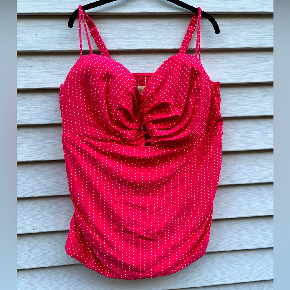 Cacique/Lane Bryant Red and White Polka Dot Tankini, 44H